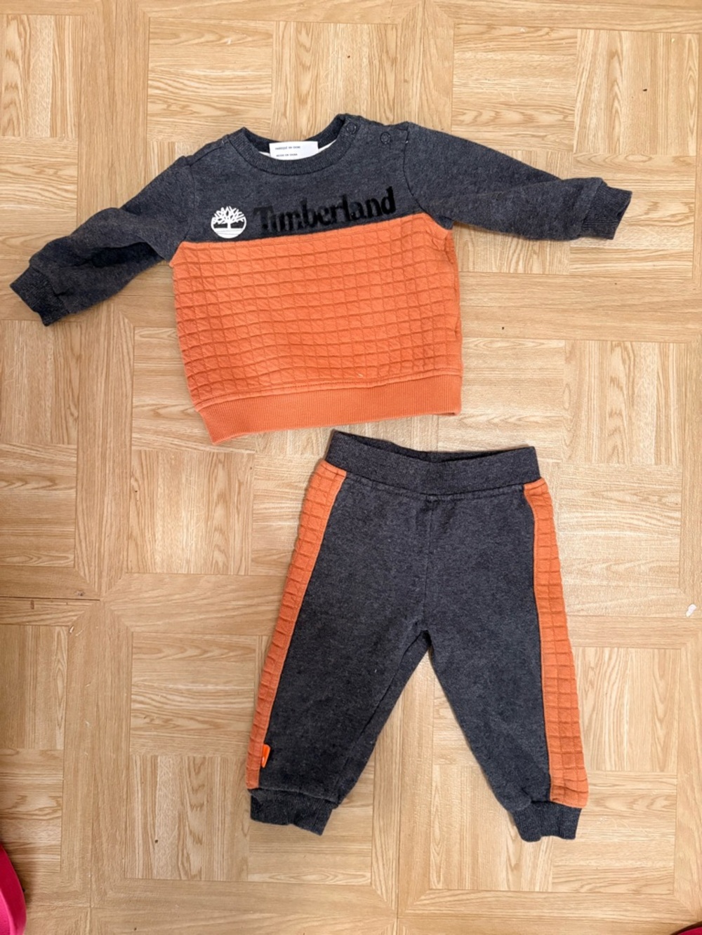 Timberland Kids Charcoal & Orange Quilted Sweatshirt and Joggers Set